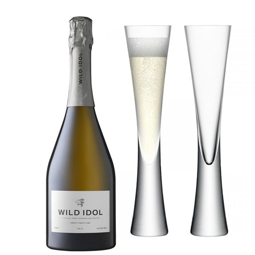 Wild Idol Alcohol Free Sparkling White 75cl with LSA Moya Flutes